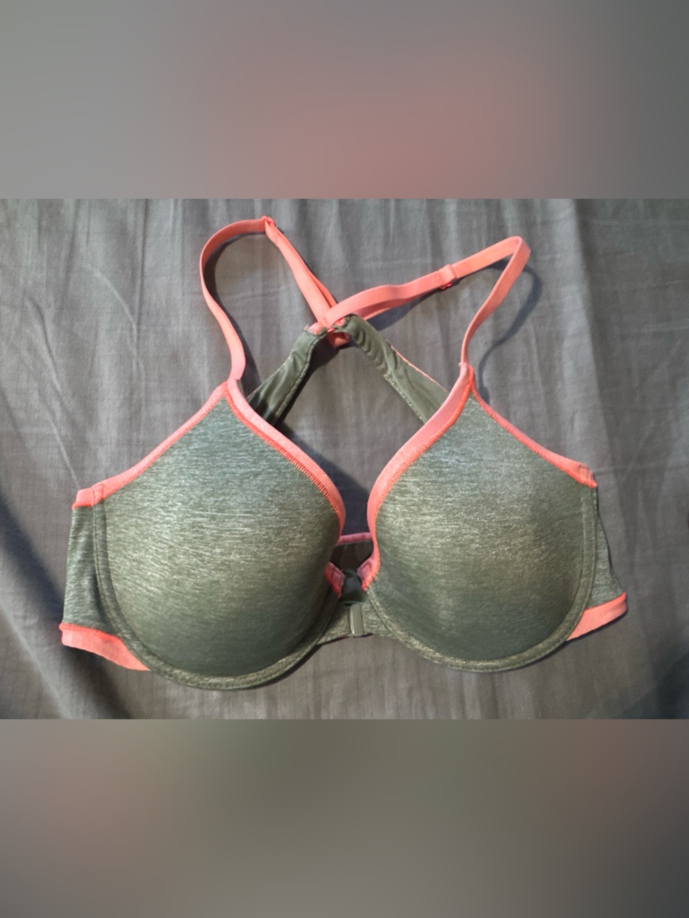 Victoria's Secret Gray Bra with Coral Trim Racerback